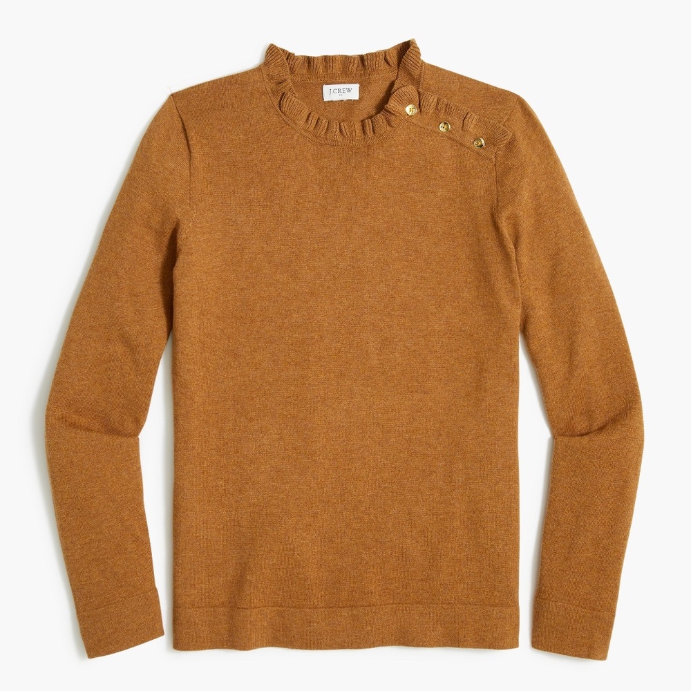 J.Crew Cotton Ruffle Neck Button Shoulder Sweater Size Medium